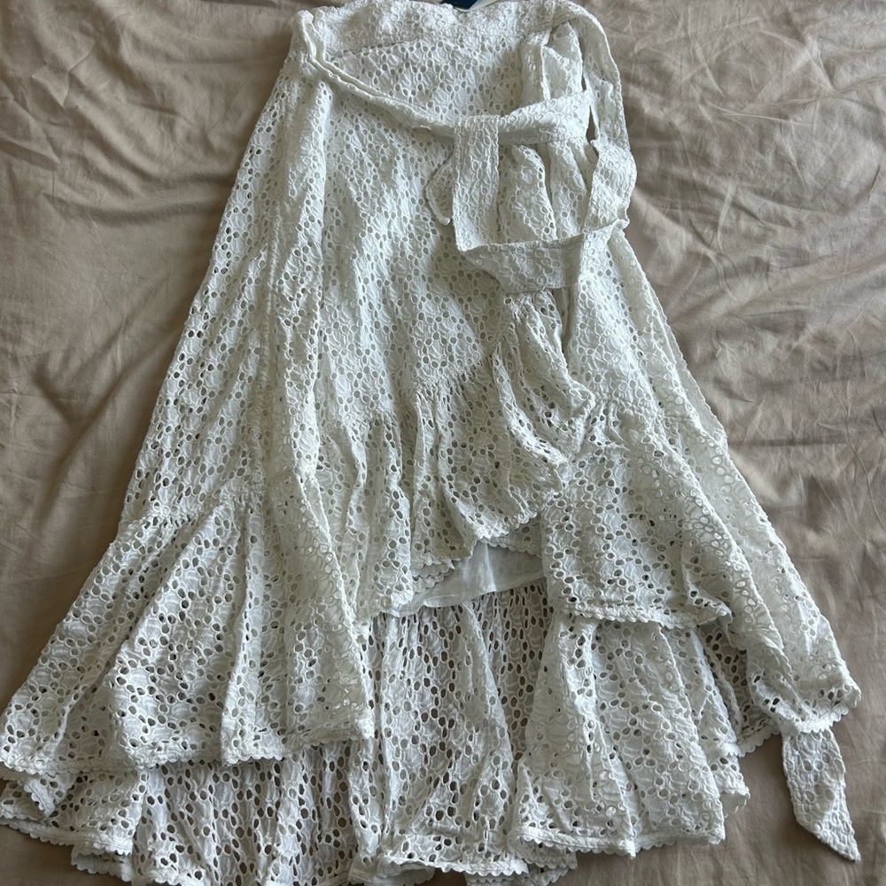 Ralph Lauren White Eyelet Tiered High-Low Skirt